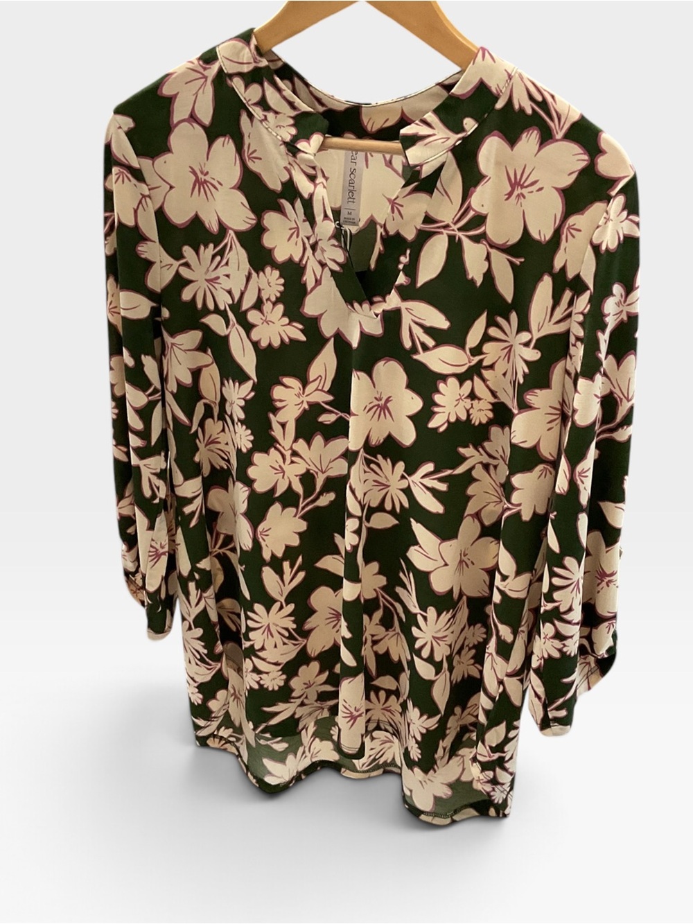 Dear Scarlett Floral V-Neck Tunic Top - Olive Green & Cream